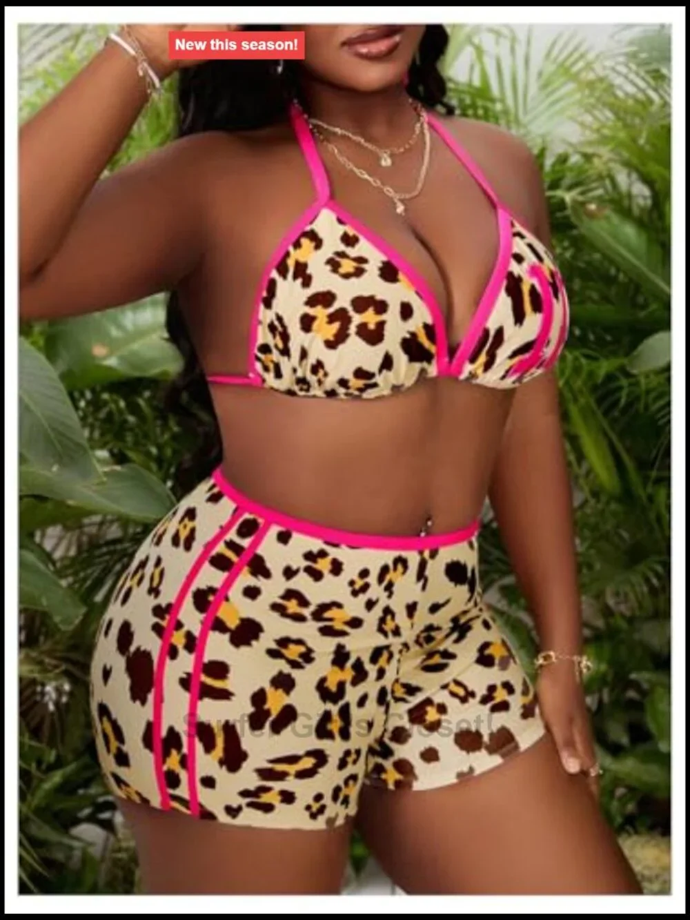 Plus Size High Stretch Bikini Set with Shorts Halter Tie Side Bathing Suit